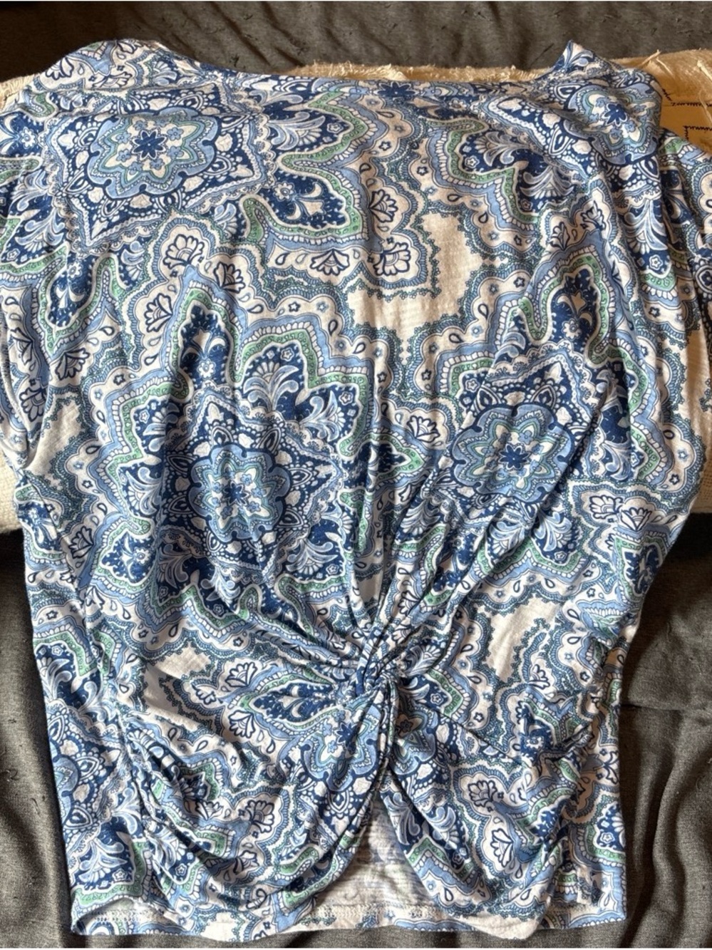 Lucky Brand Blue and White Paisley Twist-Front Tunic